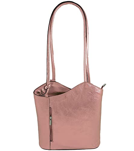 Freyday 2 in 1 Handtasche-Rucksack Henkeltasche aus Echtleder in versch. Designs HR03 (Rosa Metallic 2) von Freyday