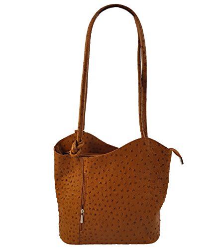 Freyday 2 in 1 Handtasche Rucksack Henkeltasche aus Echtleder in versch. Designs HR03 (Strauß Cognac) von Freyday