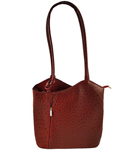 Freyday 2 in 1 Handtasche Rucksack Henkeltasche aus Echtleder in versch. Designs HR03 (Strauß Dunkelrot) von Freyday