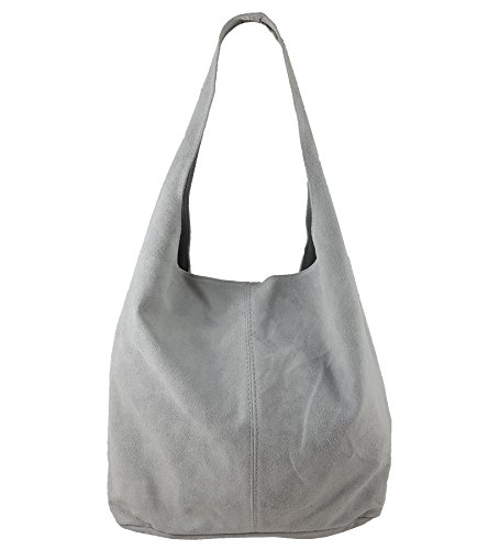 Freyday Damen Ledertasche Shopper Wildleder Handtasche Schultertasche Beuteltasche Metallic look BT02 (Grau) von Freyday