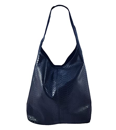 Freyday Damen Ledertasche Shopper Wildleder Handtasche Schultertasche Beuteltasche Metallic look BT02 (Blau Metallic Snake) von Freyday