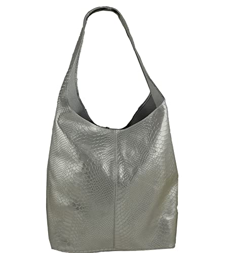 Freyday Damen Ledertasche Shopper Wildleder Handtasche Schultertasche Beuteltasche Metallic look BT02 (Platin Metallic Snake) von Freyday