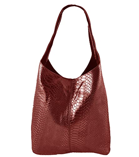 Freyday Damen Ledertasche Shopper Wildleder Handtasche Schultertasche Beuteltasche Metallic look BT02 (Rot Metallic Snake) von Freyday