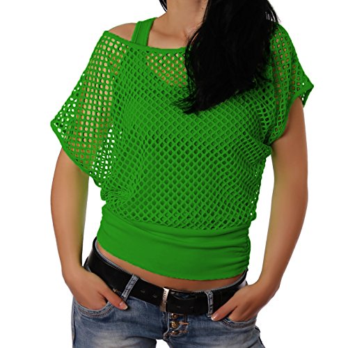 Freyday Damen Netzoberteil Sommertop Fasching Karneval Partytop in versch. Neon und Basic Farben 2 Größen (s, Maigrün) von Freyday