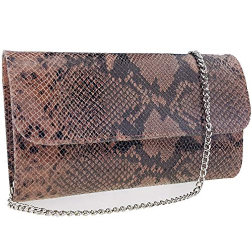 Freyday Echtleder Damen Clutch Tasche Abendtasche Muster Metallic 25x15cm C01 (Rosa Snake 2) von Freyday