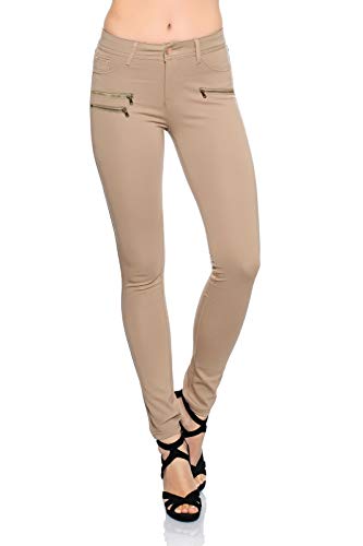 Freyday Modische Bequeme Damen Jeggings Leggings Fit Hüfthose Skinny Stretch Slimfit (Beige, 38) von Freyday