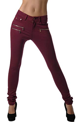 Freyday Modische Bequeme Damen Jeggings Leggings Fit Hüfthose Skinny Stretch Slimfit (Bordeaux, 40) von Freyday