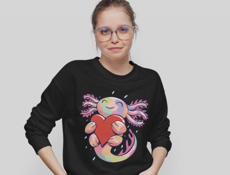 Bügelbild - Axolotl Umarmt Herz Dtf-Druck Direkt Auf Stoff Pressbar von FreyjaAndraya