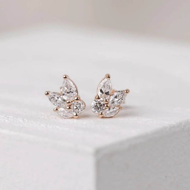 Lab Gewachsene Diamant Cluster Ohrstecker, 14K Gold Ohrringe, Art-Deco Ohrstecker Multi Hochzeit Braut von FreyjaFineJewellery