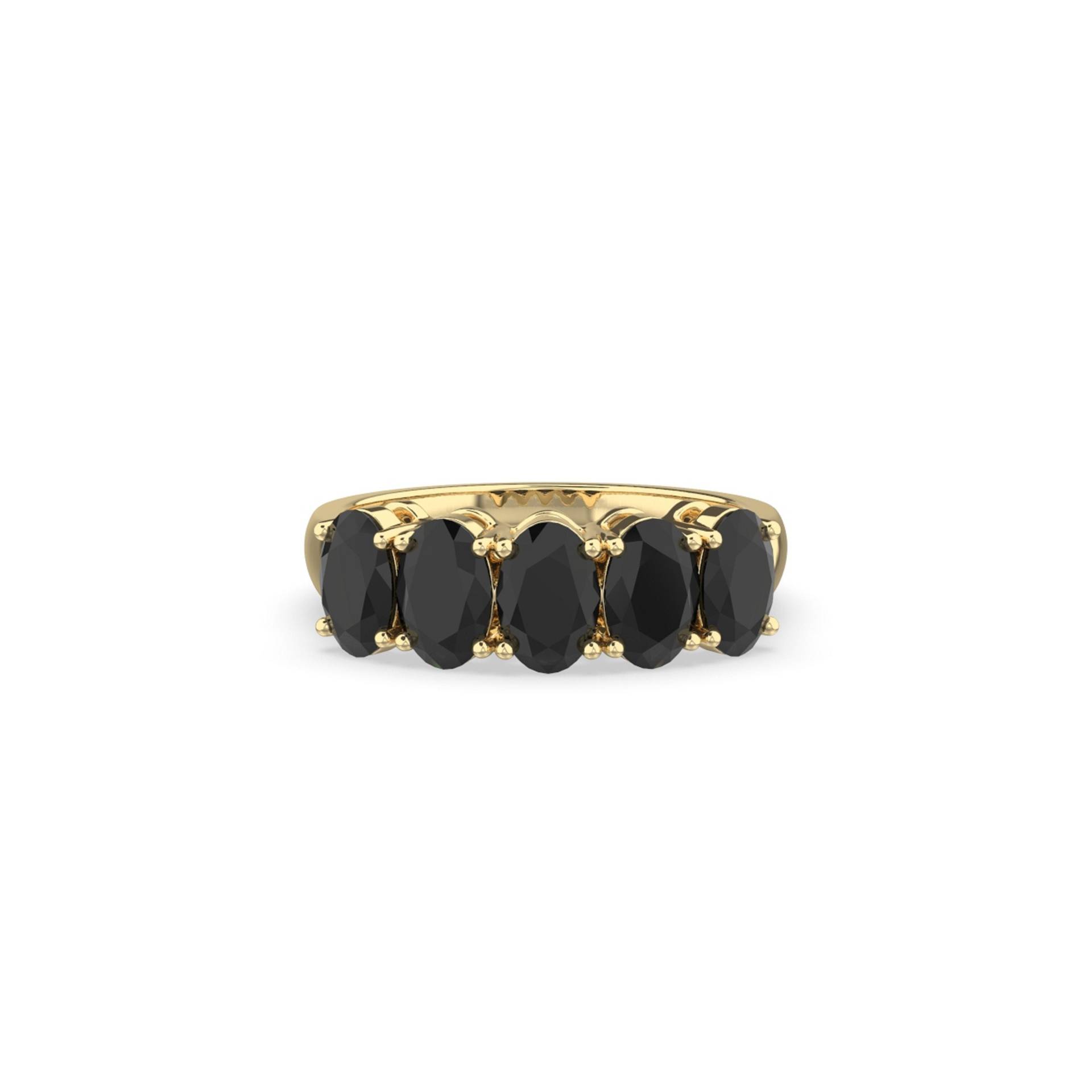 Ovaler Schwarzer Onyx Verlobungsring, 5 Steine Ring, Gold Versprechen Einzigartiger Ehering, Brautring, Geschenk Für Sie von FreyjaFineJewellery