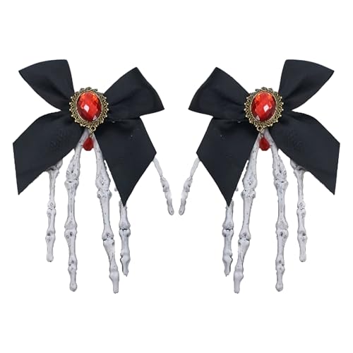 Frfik Goth Haarspangen | Punk Gothic Haarschmuck | 2 Stück Totenkopf roter elegante Schleife Haarnadel für Party Festival Mädchen Hochzeit Cosplay Geburtstag Maskerade von Frfik