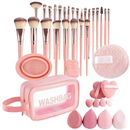 Frfik Makeup Pinsel Set - 46-Teiliges Foundation Concealer Makeup Pinsel,Puderquasten Set Beauty Zubehör mit Aufbewahrungstasche für Anwendung Zuhause Frauen Mädchen Reise Outdoor von Frfik