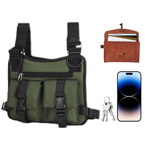 Herren -Brusttasche | Trendy Weste Bag | 25 cm Rucksäcke Casual Work | Leichte Multifunktionsleichter Einkaufstaschen Oxford Stoff für Sport Radsport Abenteuer Abenteuer Wanderung täglich Fitness von Frfik