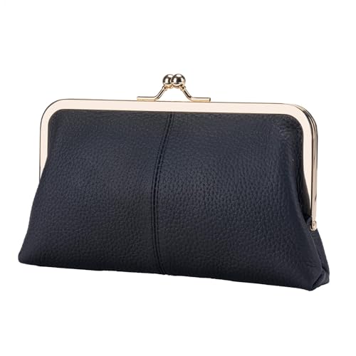 PU Leder Wechselgeldbörse - Kiss Lock Münztasche Münzhalter für Damen - Stilvolle und langlebige PU-Leder-Reißverschlusstasche und Telefonschloss - klassische Farben, kompaktes und praktisches von Frfik