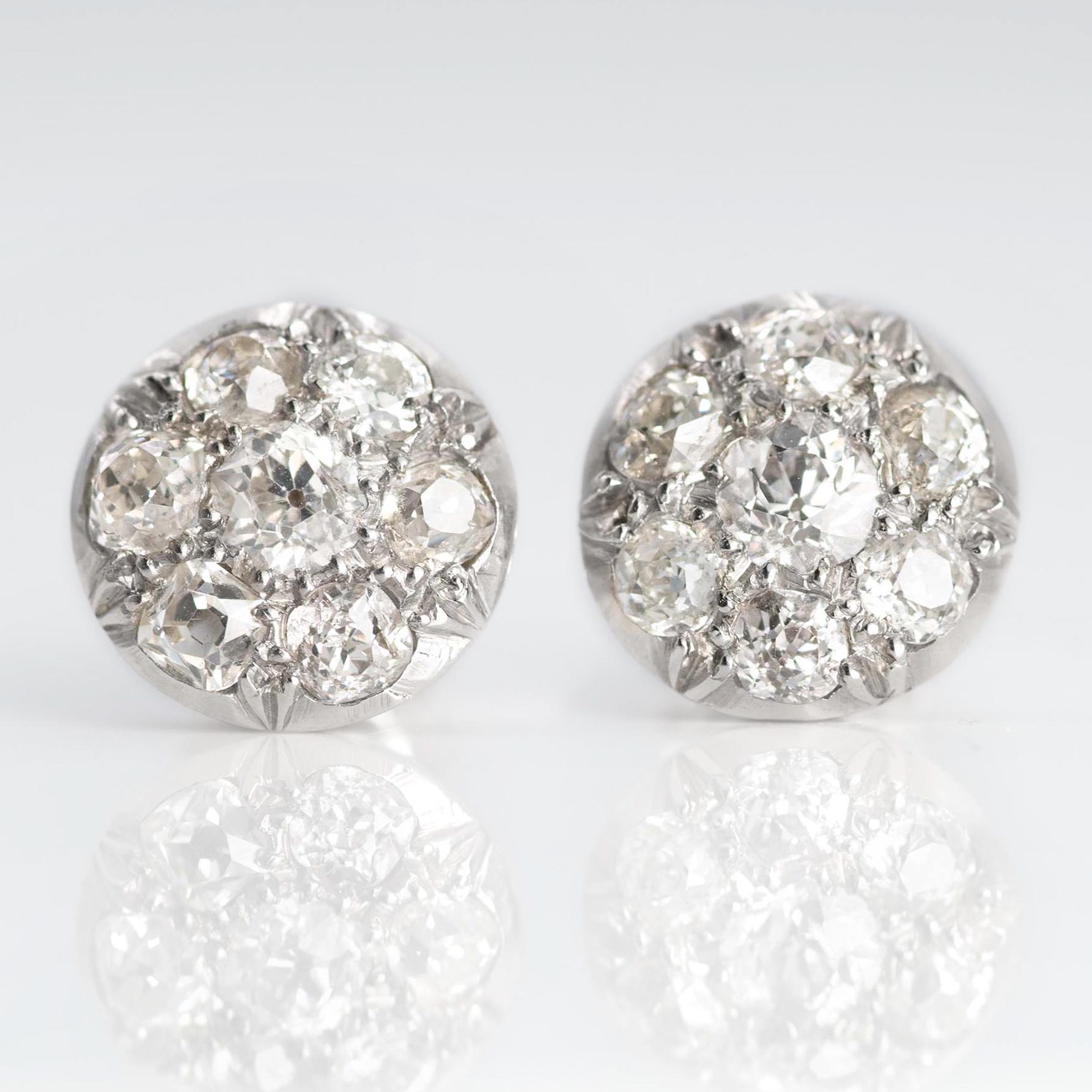 Art-Deco-18 Karat Weißgold 1, 6 Diamant-Cluster-Ohrringe Art-Deco-18 Karat Weißgold 1, 6 Diamant-Cluster-Ohrringe von FriarHouseJewellery