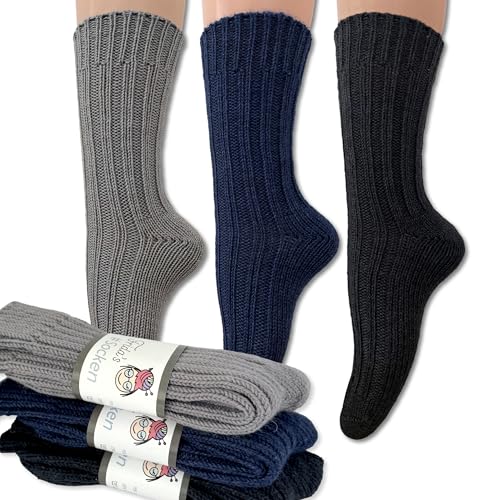 Frida's Wollhaus Frida's Socken 3er-Set #Blau-Grau Größe 40-45 | 3 Paar gestrickte Wollsocken Schurwolle Merino superwash von Frida's Wollhaus