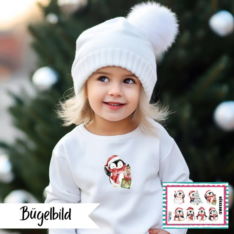Bügelbilder Weihnachten Kinder | Pinguin Set Mit Mütze Und Geschenk Aufbügelmotiv Winter Für Baby Kinderkleidung von FridaKreativDesign