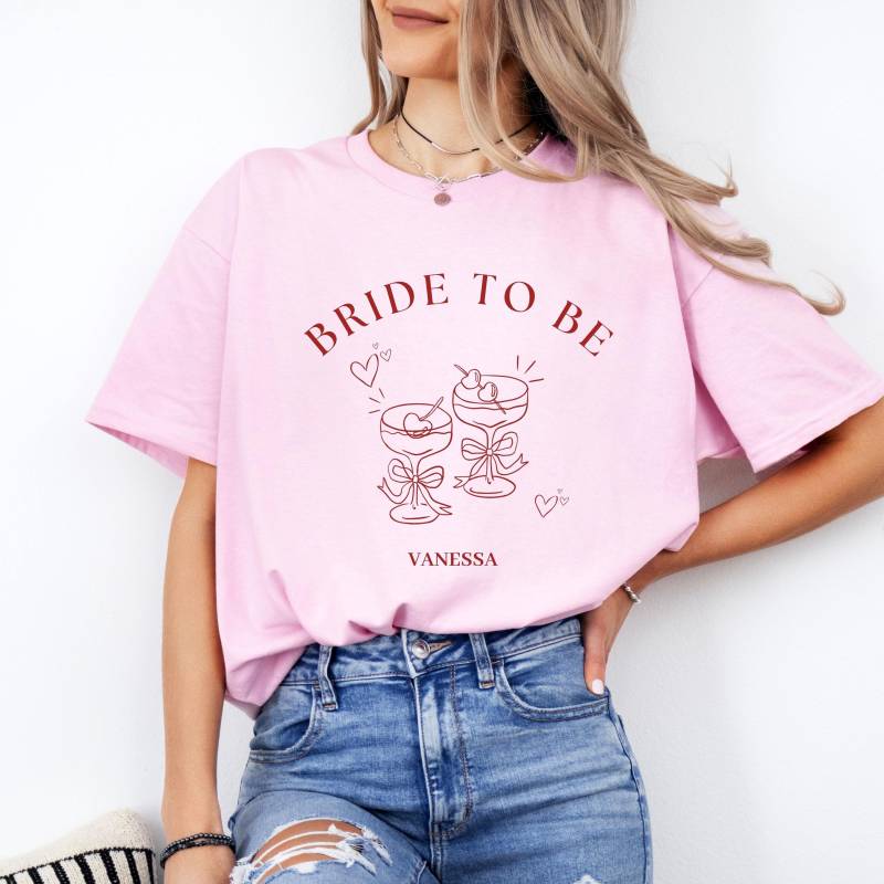 Bride To Be T-Shirt Jga Personalisiertes Oberteil Bachlorette Party Hochzeit Brautjungfer Trauzeugin Cocktail Gläser von FridasFeier