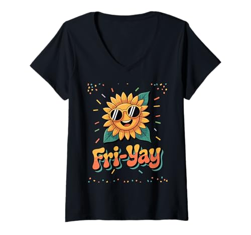 Damen Fri-Yay Weekend Vibes Fun Jungen Mädchen Männer Frauen Sonnenblume T-Shirt mit V-Ausschnitt Damen Fri-Yay Weekend Vibes Fun Jungen Mädchen Männer Frauen Sonnenblume T-Shirt mit V-Ausschnitt von Friday Weekend Lovers