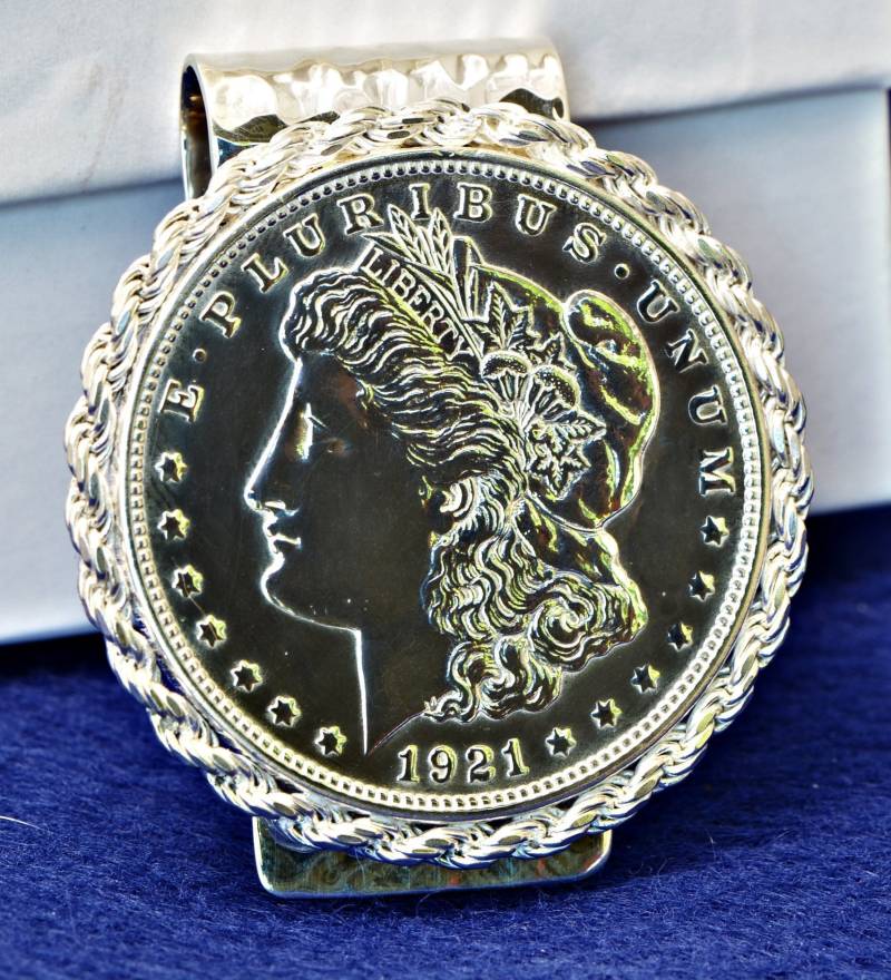 Morgan Silber Dollar Klappbar, Gehämmert Seil Lünette Münze Sterling Geldscheinklammer von FridaysJewelry