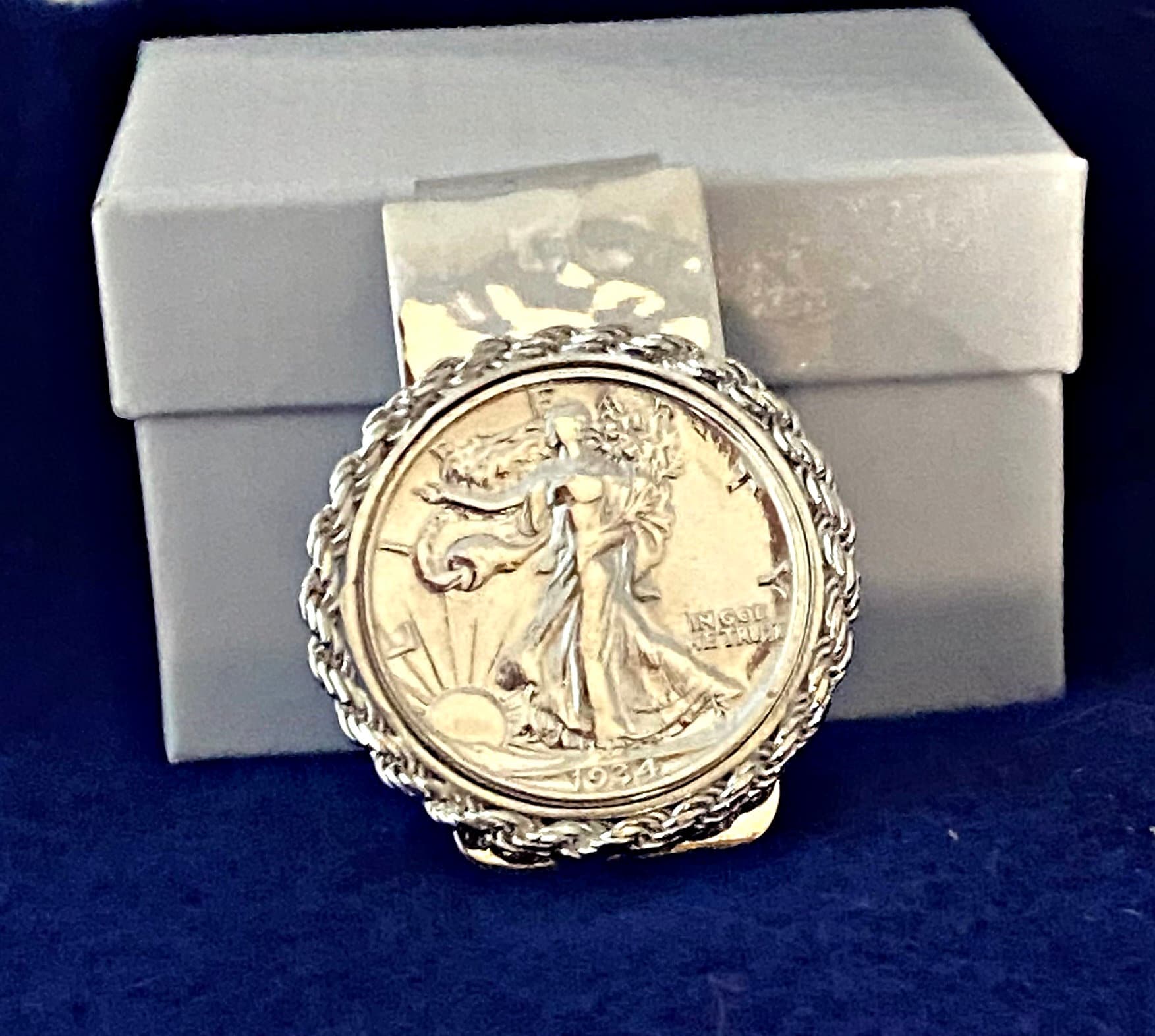 sterling Silber Geldklammer Mit Scharnier, Us Silver Half Dollar Walking Liberty Münze von FridaysJewelry