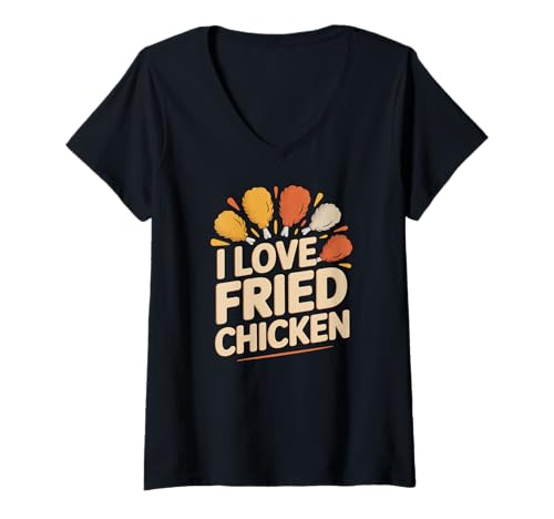 Damen Ich Liebe Brathähnchen für Feinschmecker T-Shirt mit V-Ausschnitt Damen Ich Liebe Brathähnchen für Feinschmecker T-Shirt mit V-Ausschnitt von Fried Chicken Enthusiasts Club