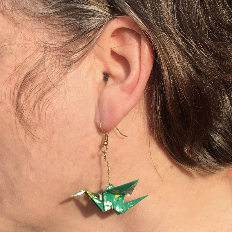 Ohrringe Origami Kranich Aus Gemustertem Papier, 5 cm Länge von FriedaFoxDE