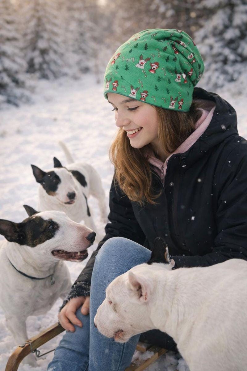 Süße Beanie Mit Weihnachtlichem Bulli-Motiv | Bio Baumwolle Damen Mütze Limited Edition I Eigenes Design Handmade von FriedelsScheune