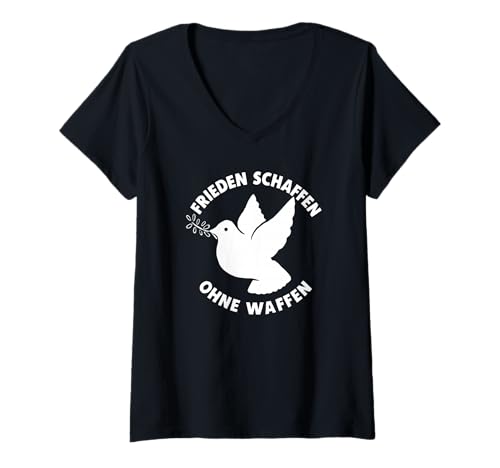 Damen Frieden schaffen ohne Waffen Friedenstaube Zeichen T-Shirt mit V-Ausschnitt Damen Frieden schaffen ohne Waffen Friedenstaube Zeichen T-Shirt mit V-Ausschnitt von Frieden-Schaffen-ohne-Waffen-Mi4