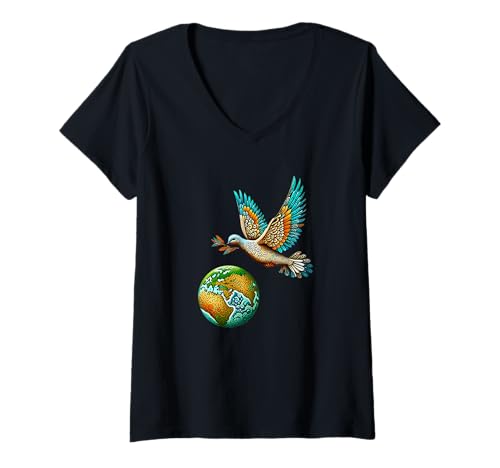 Damen Friedenstaube Weltfrieden Erde Frieden T-Shirt mit V-Ausschnitt Damen Friedenstaube Weltfrieden Erde Frieden T-Shirt mit V-Ausschnitt von Friedenstaube Frieden Taube Weltfrieden Designs