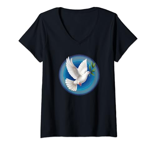 Damen Weiße Taube Weltfrieden Frieden weiße Friedenstaube T-Shirt mit V-Ausschnitt Damen Weiße Taube Weltfrieden Frieden weiße Friedenstaube T-Shirt mit V-Ausschnitt von Friedenstaube Frieden Weiße Taube Weltfrieden
