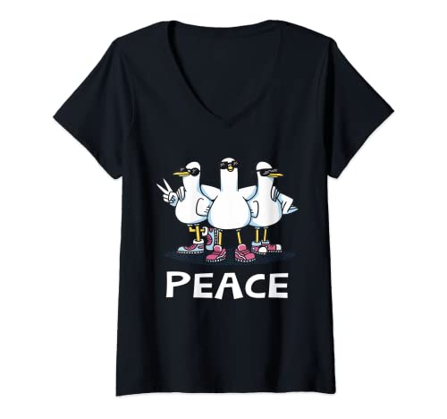 Damen Give Peace A Chance Frieden Weltfrieden Love Friedenstaube T-Shirt mit V-Ausschnitt Damen Give Peace A Chance Frieden Weltfrieden Love Friedenstaube T-Shirt mit V-Ausschnitt von Friedenstaube mit Ölzweig Love & Peace Geschenk