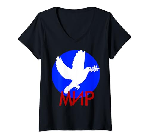 Damen MIR Kleine weiße Friedenstaube Frieden Weltfrieden T-Shirt mit V-Ausschnitt Damen MIR Kleine weiße Friedenstaube Frieden Weltfrieden T-Shirt mit V-Ausschnitt von Friedenstaube