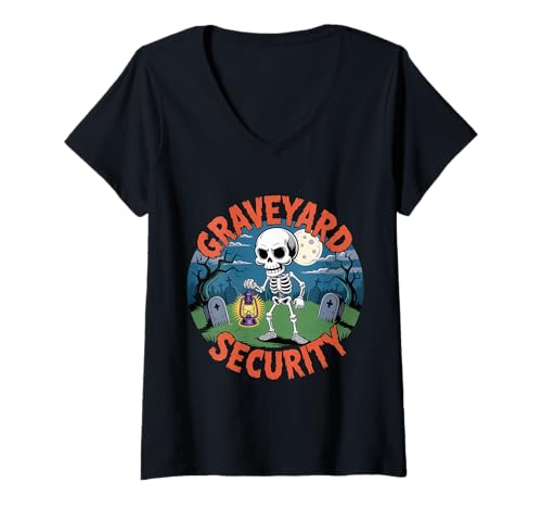 Damen Graveyard Security Übernachtung Arbeiterarbeit |- T-Shirt mit V-Ausschnitt Damen Graveyard Security Übernachtung Arbeiterarbeit |- T-Shirt mit V-Ausschnitt von Friedhofsarbeiterin
