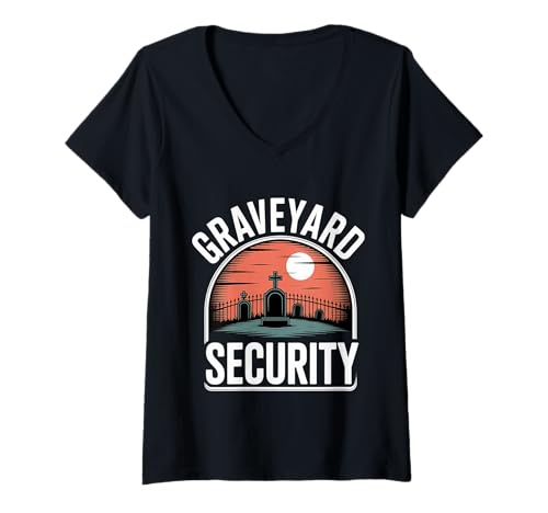 Damen Graveyard Security Übernachtung Arbeiterarbeit ||- T-Shirt mit V-Ausschnitt Damen Graveyard Security Übernachtung Arbeiterarbeit ||- T-Shirt mit V-Ausschnitt von Friedhofsarbeiterin