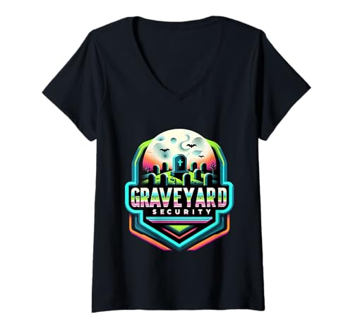 Damen Graveyard Security Übernachtung Arbeiterarbeit | - T-Shirt mit V-Ausschnitt Damen Graveyard Security Übernachtung Arbeiterarbeit | - T-Shirt mit V-Ausschnitt von Friedhofsarbeiterin
