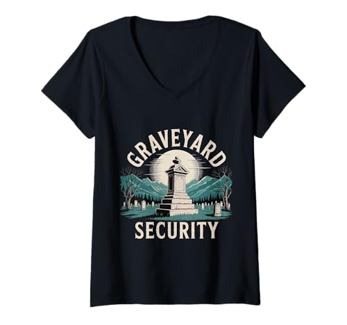 Damen Graveyard Security Übernachtung Arbeiterarbeit ||- T-Shirt mit V-Ausschnitt Damen Graveyard Security Übernachtung Arbeiterarbeit ||- T-Shirt mit V-Ausschnitt von Friedhofsarbeiterin