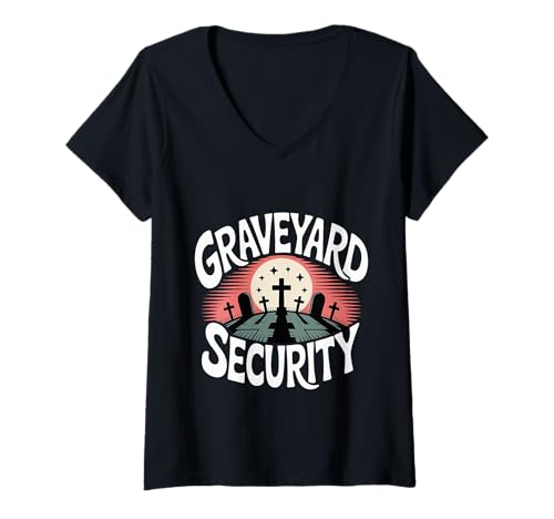 Damen Graveyard Security Übernachtung Arbeiterarbeit ||||- T-Shirt mit V-Ausschnitt Damen Graveyard Security Übernachtung Arbeiterarbeit ||||- T-Shirt mit V-Ausschnitt von Friedhofsarbeiterin