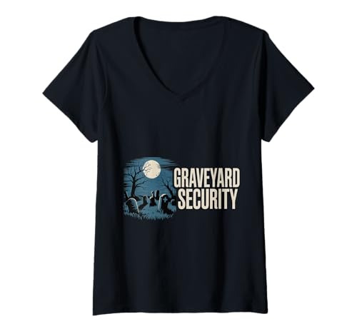 Damen Graveyard Security Übernachtung Arbeiterarbeit |- T-Shirt mit V-Ausschnitt Damen Graveyard Security Übernachtung Arbeiterarbeit |- T-Shirt mit V-Ausschnitt von Friedhofsarbeiterin