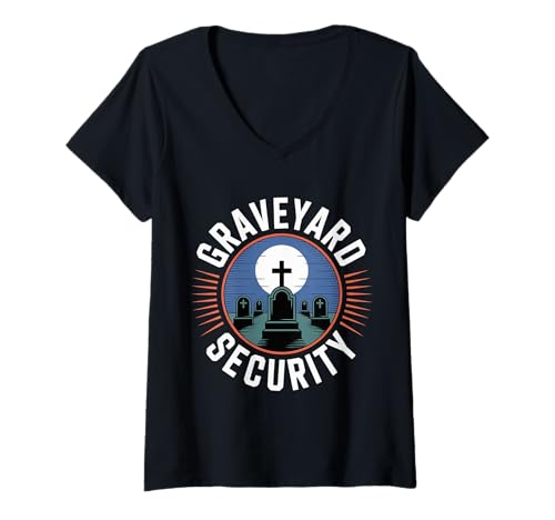 Damen Graveyard Security Übernachtung Arbeiterarbeit ||- T-Shirt mit V-Ausschnitt Damen Graveyard Security Übernachtung Arbeiterarbeit ||- T-Shirt mit V-Ausschnitt von Friedhofsarbeiterin