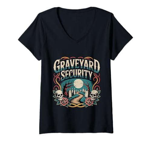 Damen Graveyard Security Übernachtung Arbeiterarbeit - T-Shirt mit V-Ausschnitt Damen Graveyard Security Übernachtung Arbeiterarbeit - T-Shirt mit V-Ausschnitt von Friedhofsarbeiterin