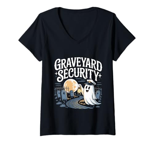 Damen Graveyard Security Übernachtung Arbeiterarbeit ||||- T-Shirt mit V-Ausschnitt Damen Graveyard Security Übernachtung Arbeiterarbeit ||||- T-Shirt mit V-Ausschnitt von Friedhofsarbeiterin