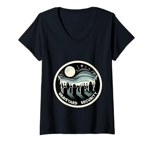 Damen Graveyard Security Übernachtung Arbeiterarbeit | - T-Shirt mit V-Ausschnitt Damen Graveyard Security Übernachtung Arbeiterarbeit | - T-Shirt mit V-Ausschnitt von Friedhofsarbeiterin