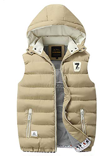 Friedrich Store Herren Weste Steppweste Outdoor Weste Mit abnehmbarer Kapuze Und Stehkragen Vier Farben (M, Beige) von Friedrich Store