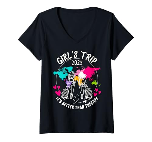Damen Girls Trip It's Better Than Therapy For Sisters Weekend 2025 T-Shirt mit V-Ausschnitt Damen Girls Trip It's Better Than Therapy For Sisters Weekend 2025 T-Shirt mit V-Ausschnitt von Friend Besties Summer Vacation Travel Matching Fun