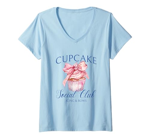 Damen Cupcake Social Club Friends Cupcakes Kokette Cupcake T-Shirt mit V-Ausschnitt Damen Cupcake Social Club Friends Cupcakes Kokette Cupcake T-Shirt mit V-Ausschnitt von Friend Cupcake Social Club