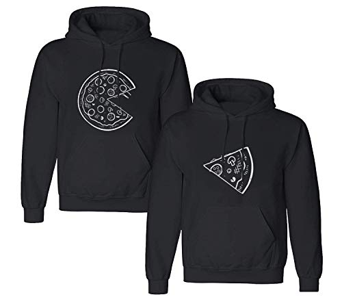 Friend Shirts Couple Hoodie Pizza Pärchen Kapuzenpullover Set Partner Look Pullover Paare Pulli Sweatshirt Schwarz Weiß Damen Baumwolle Geschenk 2 Stücke (schwarz-Herr-S+Dame-S) von Friend Shirts