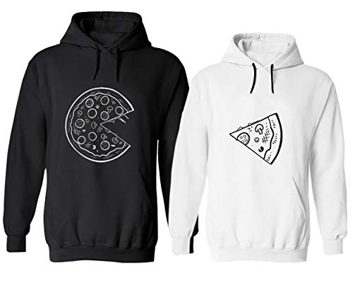 Friend Shirts Couple Hoodie Pizza Pärchen Kapuzenpullover Set Partner Look Pullover Paare Pulli Sweatshirt Schwarz Weiß Damen Baumwolle Geschenk 2 Stücke (schwarz-Herr-2XL+Dame-XL) von Friend Shirts