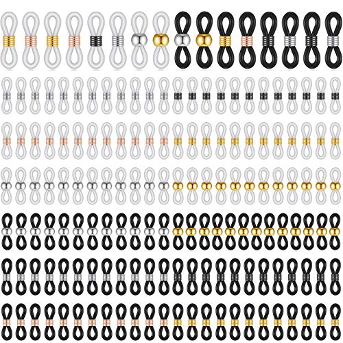 144 Stücke Brillenketten Enden Verstellbare Silikon Enden Anschlüsse Brillen Riemen Halter Schlaufe Anti-Rutsch Enden Halter, Gewinde Typ (8 Farben), Runde Perlen (4 Farben) von Frienda