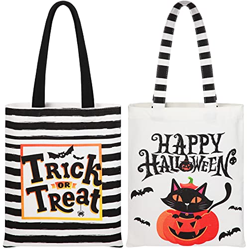 2 Stück Happy Halloween Tragetaschen Trick or Treat Kürbis Event Party Leinwand Taschen Geschenk Goodie Taschen wiederverwendbare Lebensmitteleinkaufstasche für Halloween Party Schule Klassenzimmer von Frienda